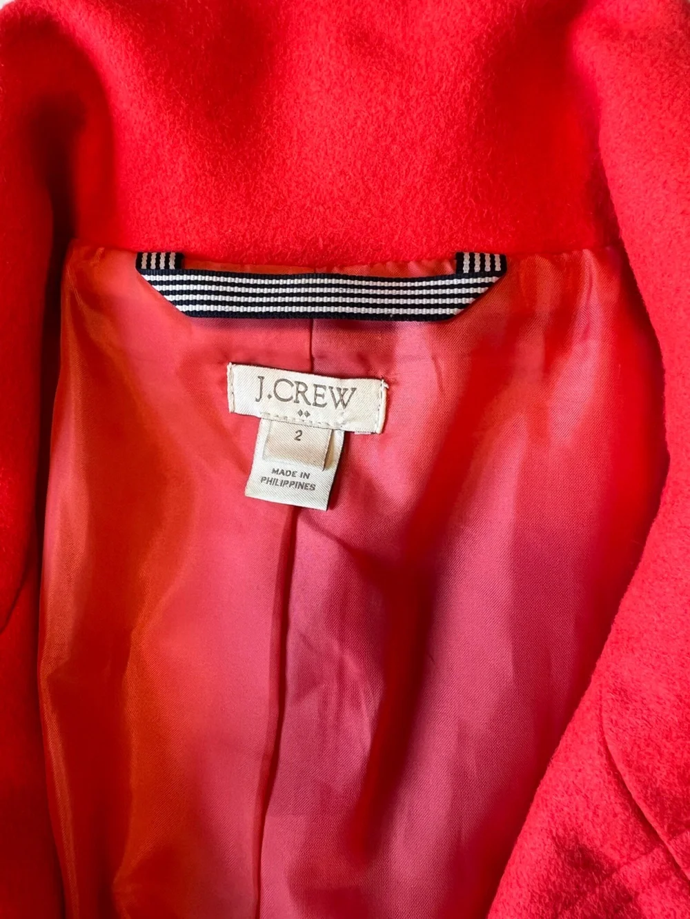 J. Crew Bright Red Wool Blend Funnel-Neck Coat - Picture 7 of 9